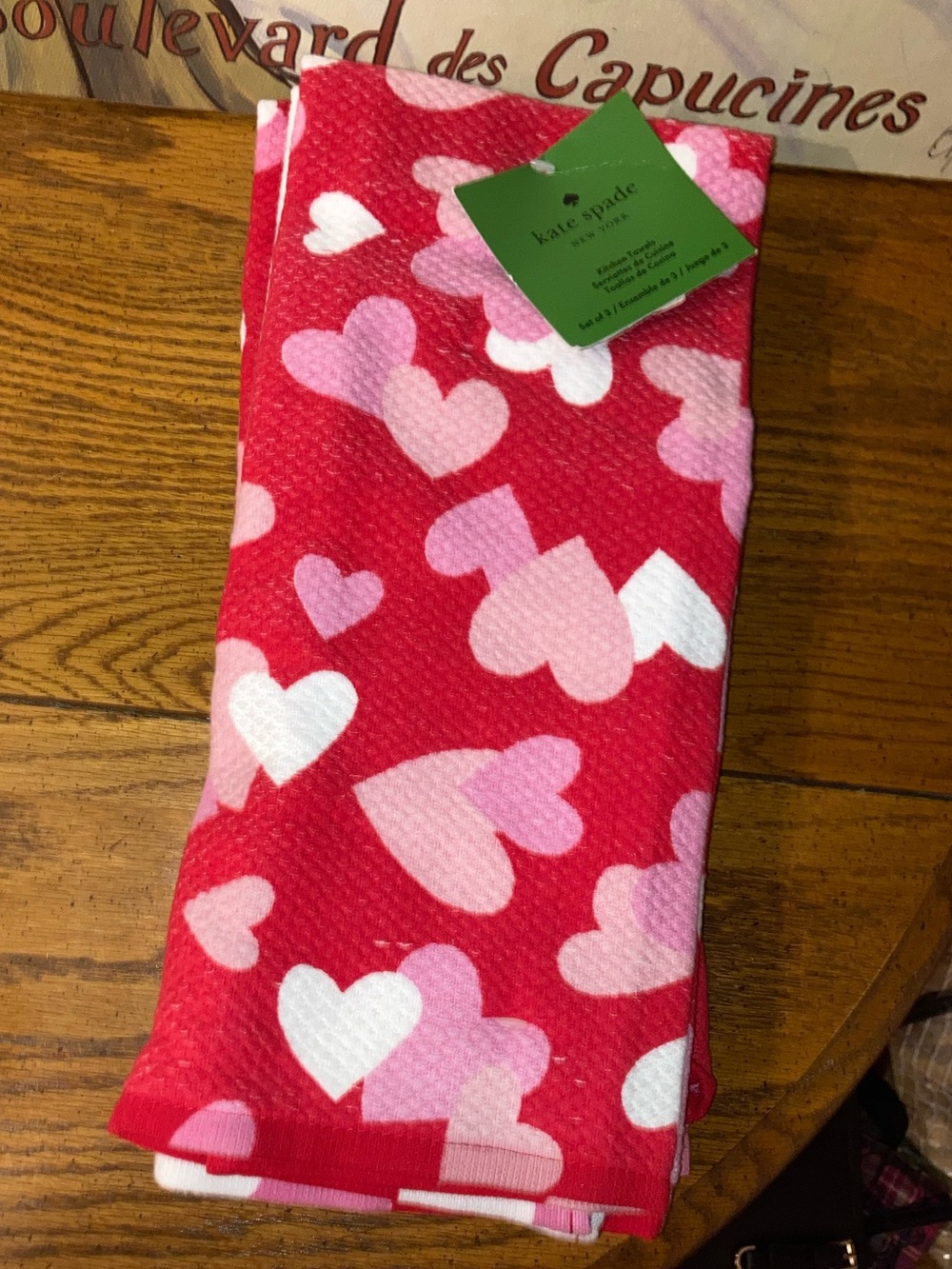 Kate Spade Kitchen Towels 3 - Hearts- Red, White & Pink - NWT